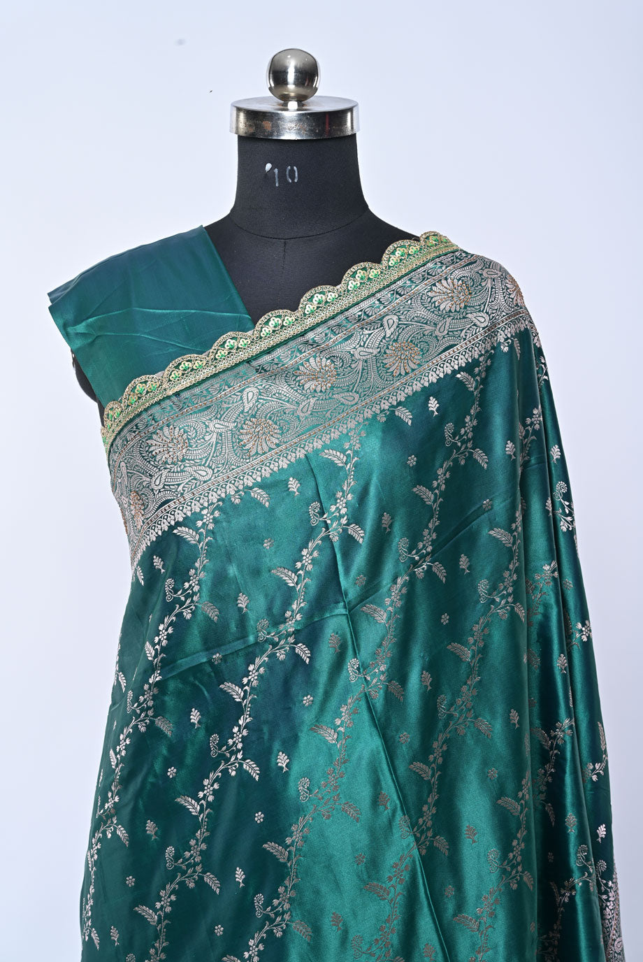 Semi Designer Banarasi Rama Green Saree for Wedding