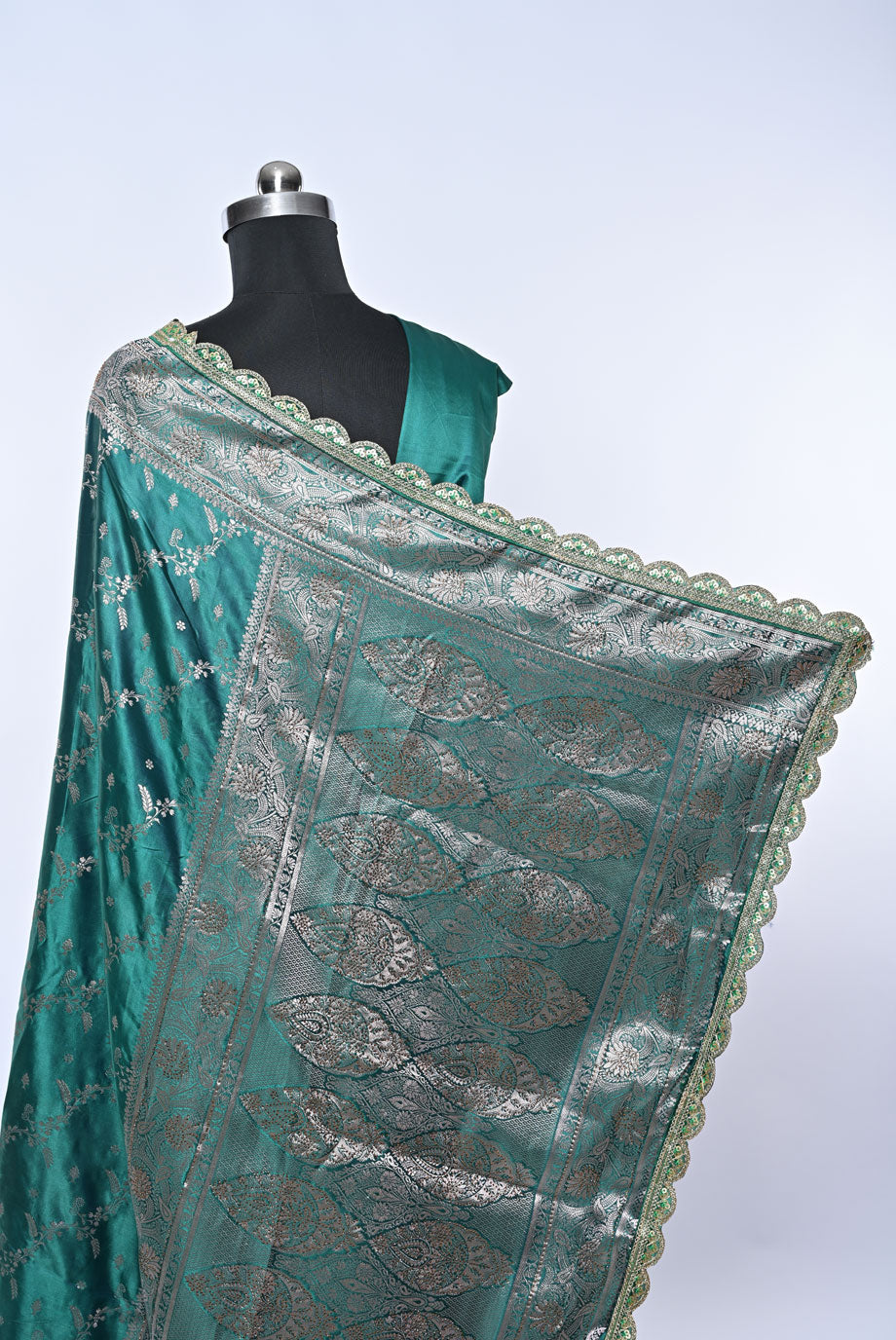 Semi Designer Banarasi Rama Green Saree for Wedding