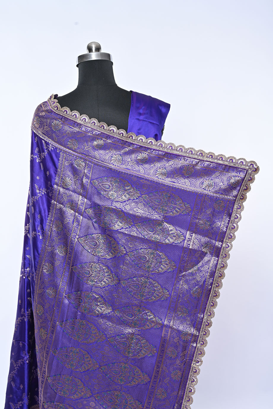 Semi Designer Banarasi Royal Blue Saree with Veil Work for Festival