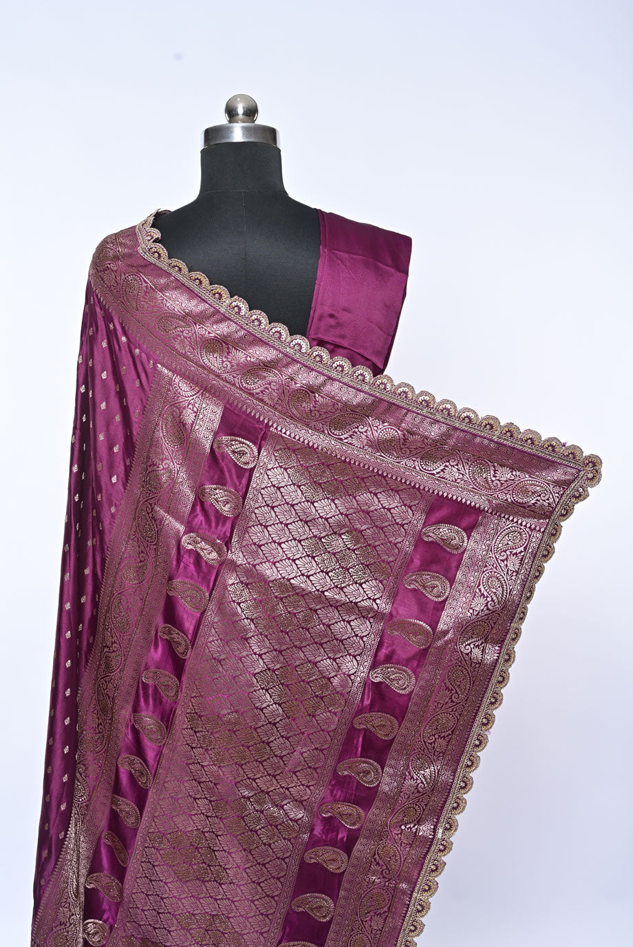 Semi Designer Banarasi Dark Magenta Saree for Celebration