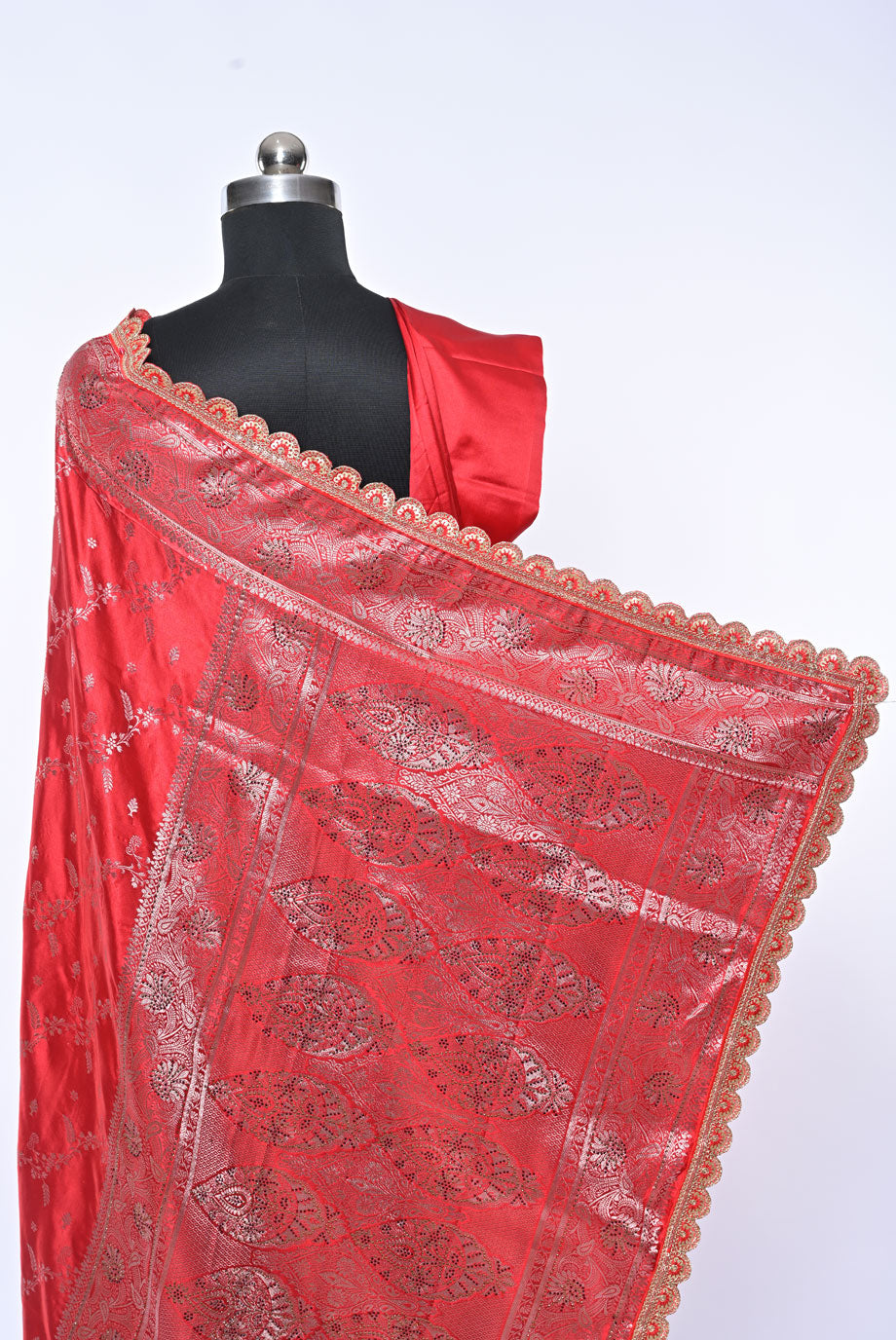 Semi Designer Banarasi Bride Red Saree with Veil Work for Wedding