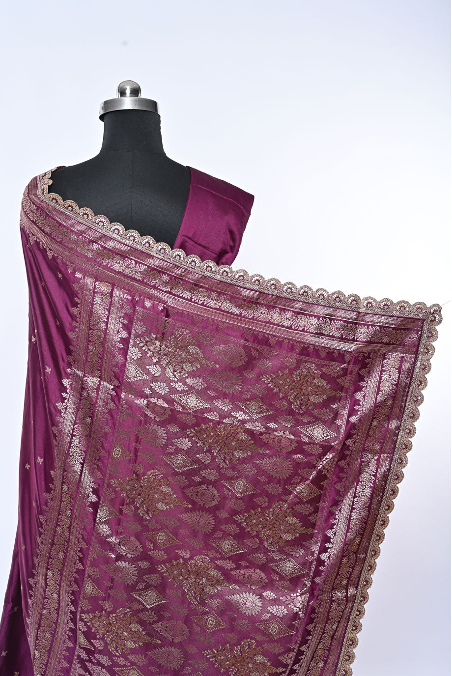 Semi Designer Banarasi Dark Magenta Saree with Sober Butti for Celebration