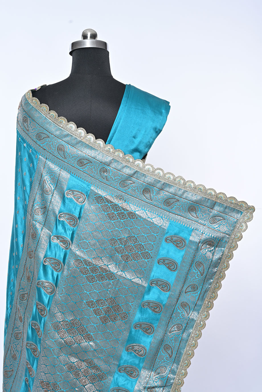 Semi Designer Banarasi Dark Sky Blue (Chintamani) Saree for Wedding