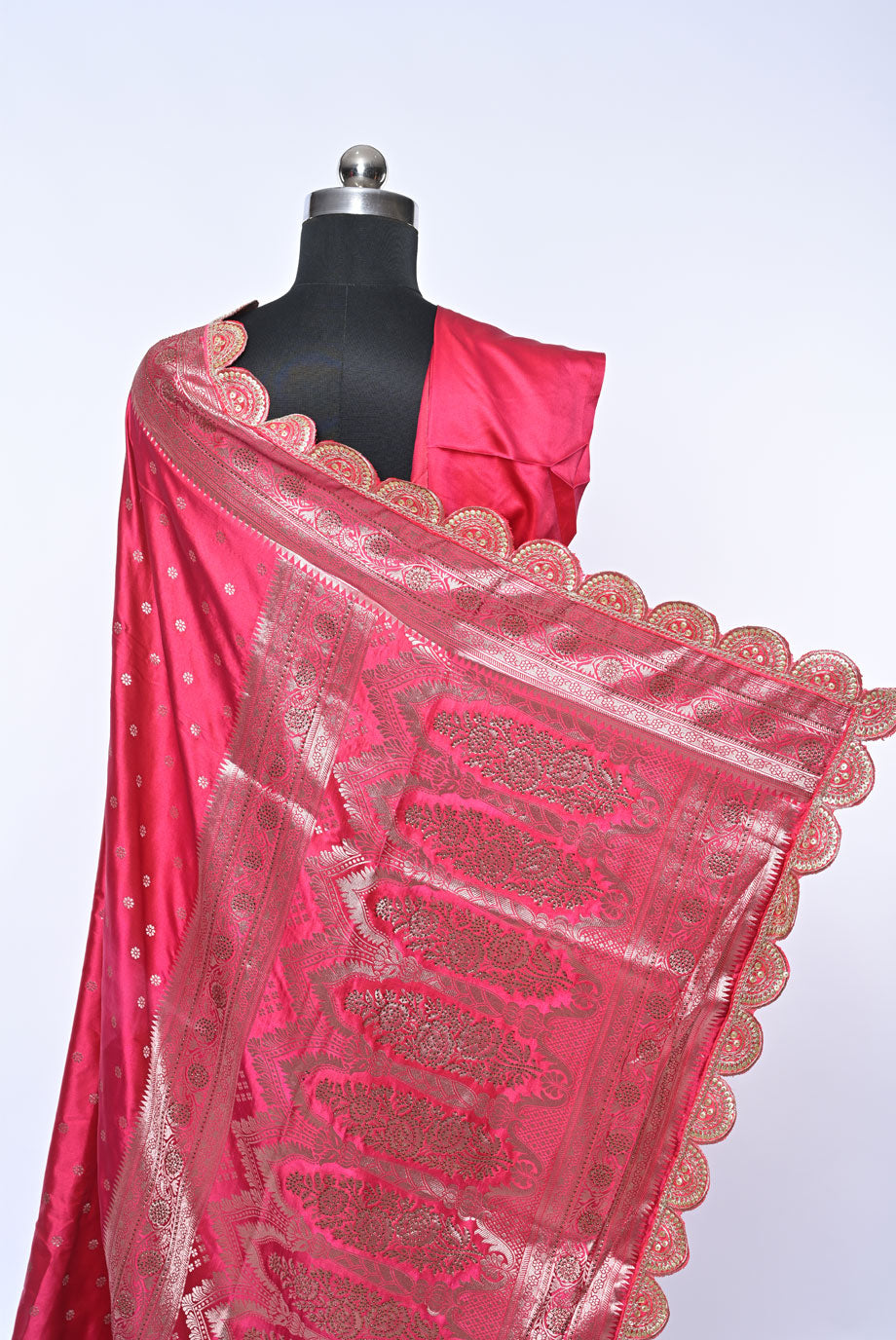Semi Designer Banarasi Bride Red Saree with Veil Work for Festival
