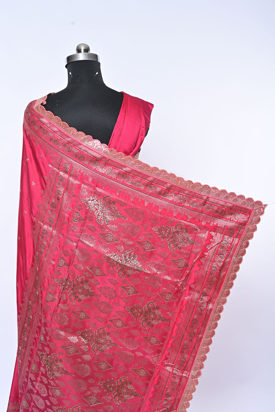 Semi Designer Banarasi Dark Pink Saree with Sober Butti for Festival