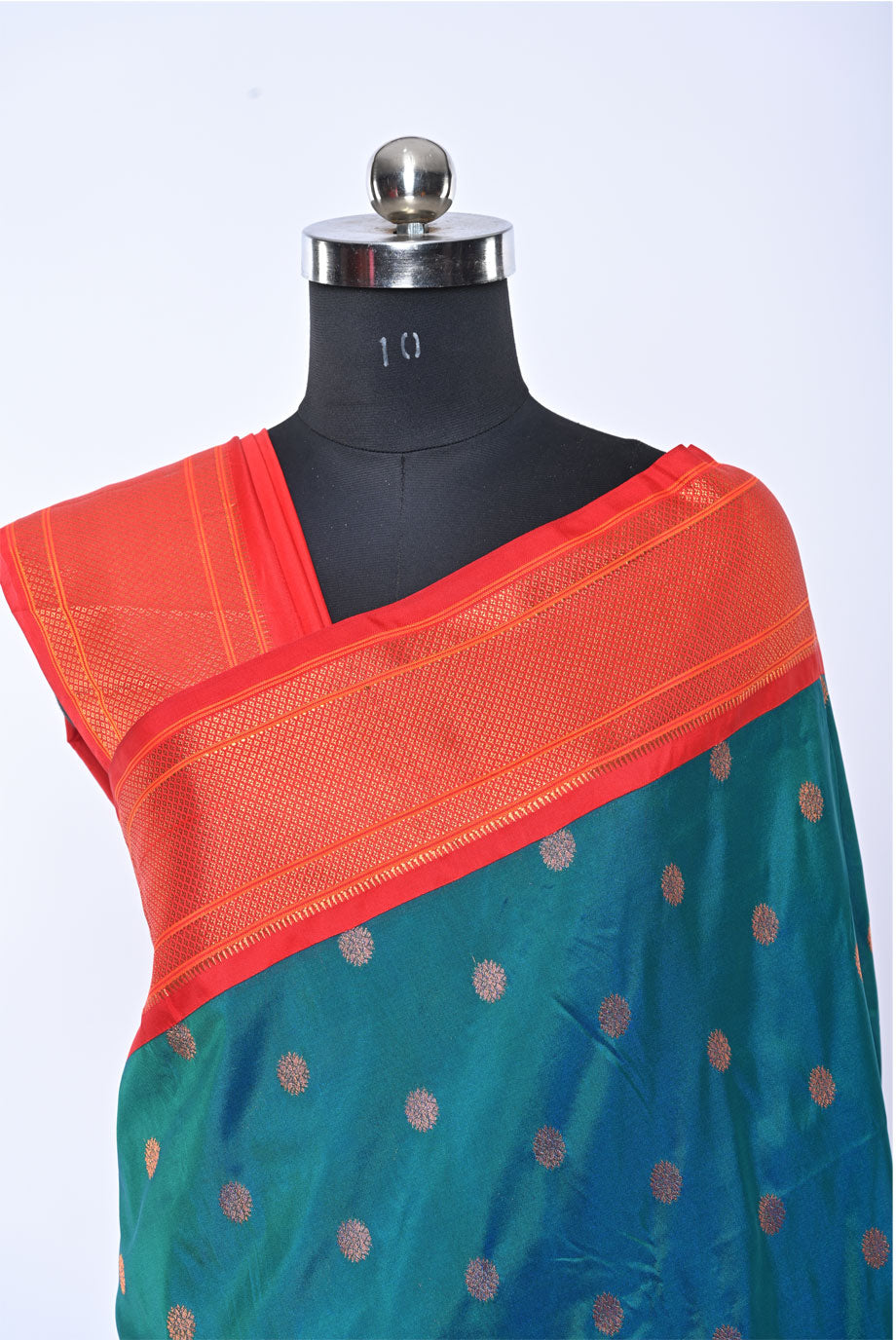 Maharani Semi Paithani Rama Green Saree with Round Butti for Festival