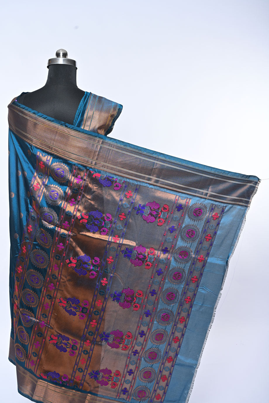 Semi Kalanjali Paithani Petrol Blue Saree for Wedding