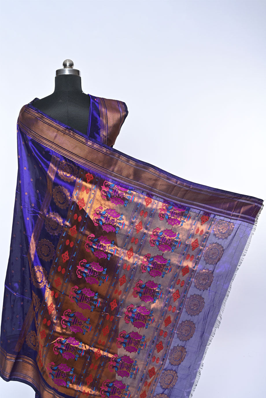 Blue Semi Kalanjali Paithani Saree with Golden Border
