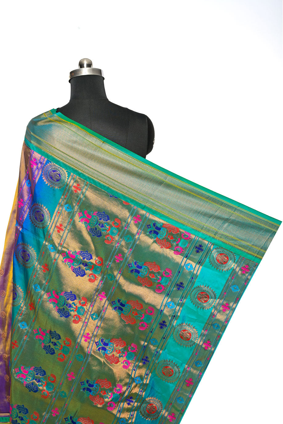 Gray Semi Silk Maharani Paithani Saree with Broad Butta Contrast Border