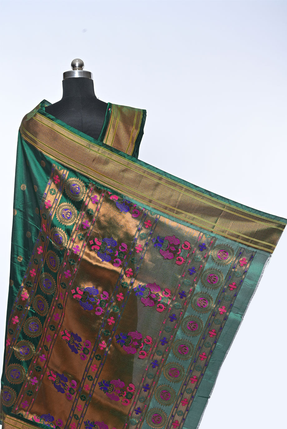 Semi Kalanjali Paithani Dark Green Saree for Wedding