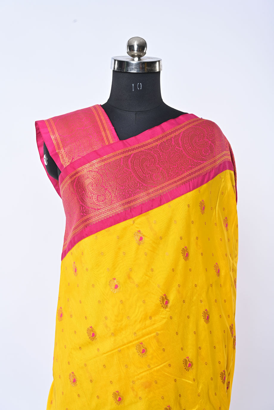 Yellow Semi Paithani Saree with Gadhval Border and Peacock Butti