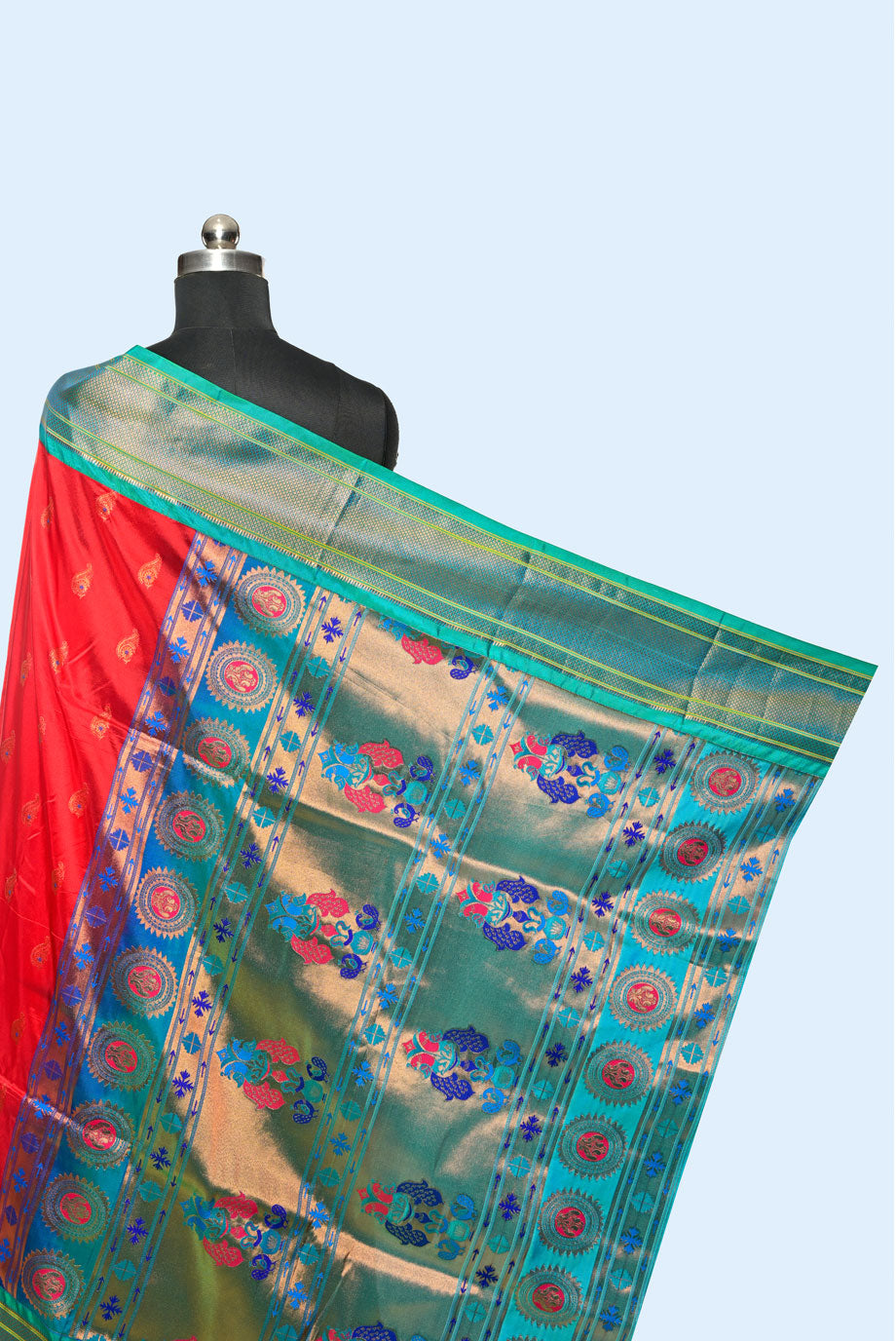 Rani Pink Semi Paithani Saree with Minakari Nath Butti and Contrast Border
