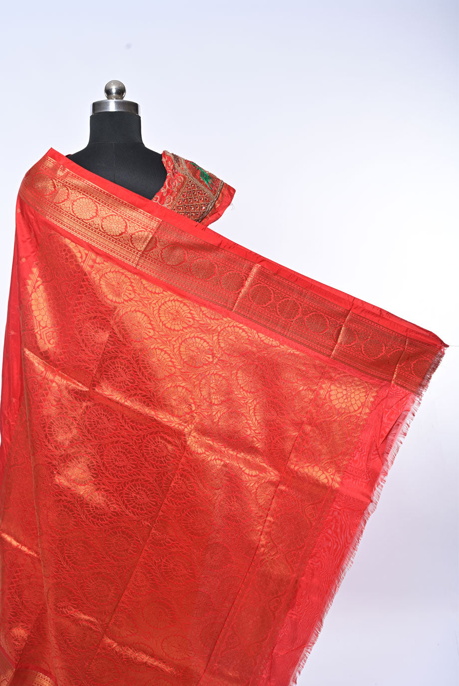 Semi Kalanjali Paithani Red Saree with Golden Butti for Festival