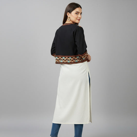 Gujarati Kutch style black koti jacket with multicolor embroidery