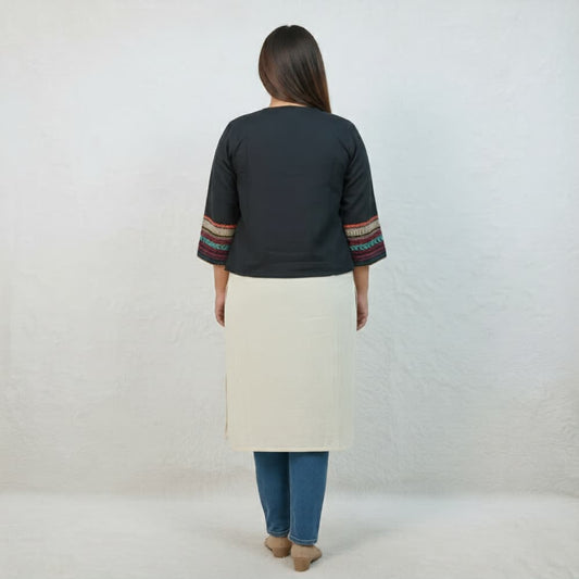 Gujarati style black ethnic jacket with coin fringe