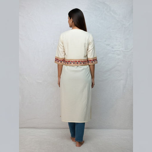 Handcrafted cream ethnic jacket with mirror detailing for women