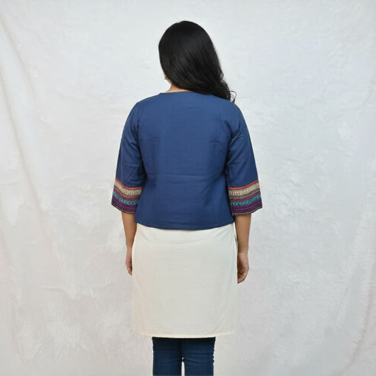 Gujarati ethnic navy blue embroidered jacket with Banjara work and coin tassels