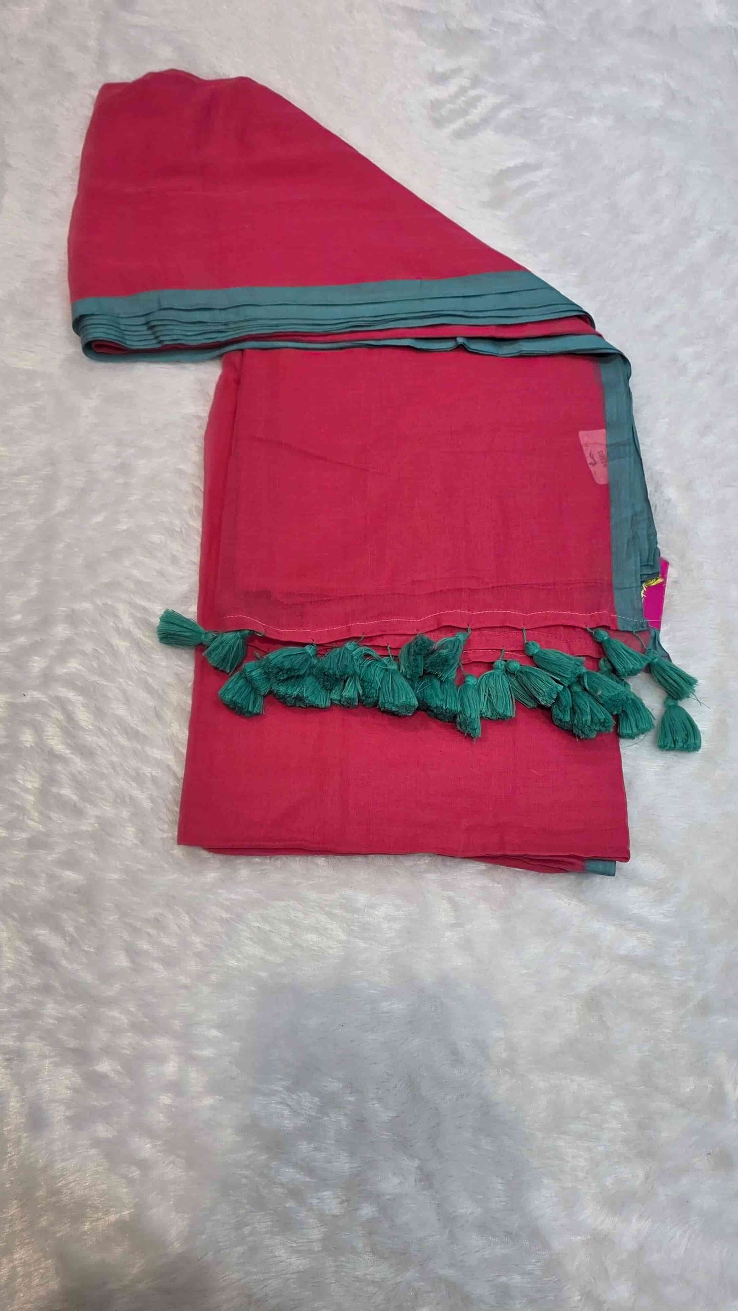 Lightweight deep pink mulmul cotton saree for casual and festive wear
