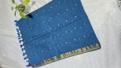 Teal Blue Pure Cotton Saree with Elegant Border – Comfortable Daily Wear Saree