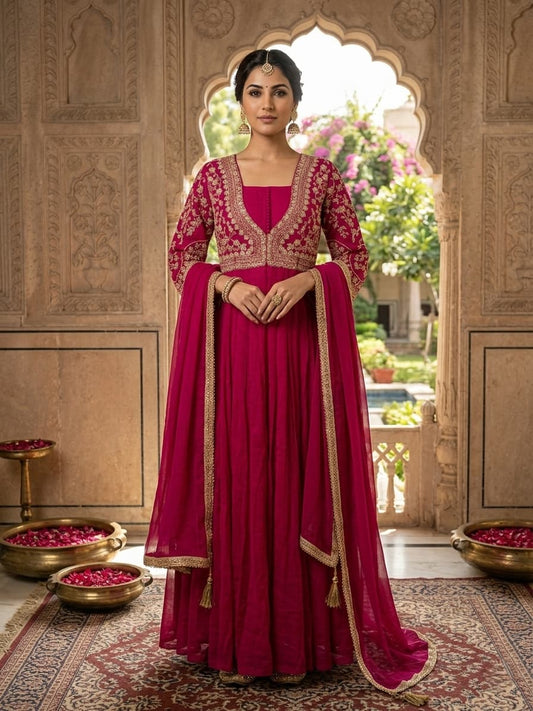 Rani Pink Embroidered Anarkali Dress