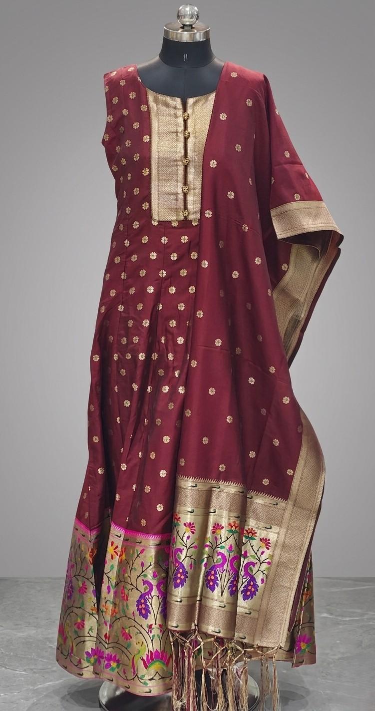 Maroon Paithani Anarkali Suit
