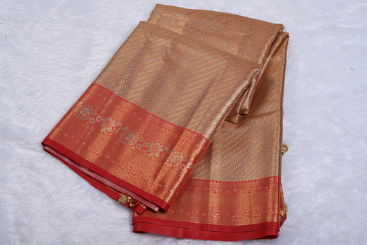 Golden Rani Kanjivaram Silk Saree with Fancy Design and Pink Contrast Aari Work Blouse