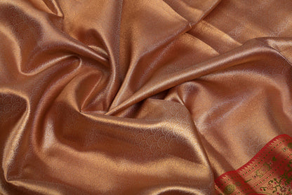 Golden Red Kanjivaram Silk Saree with Fancy Design and Red Contrast Aari Work Blouse