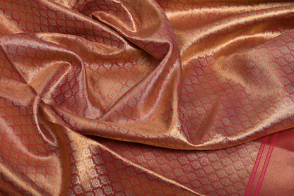 Golden Kanjivaram Silk Saree with Fancy Minakari Border and Red Contrast Aari Work Blouse