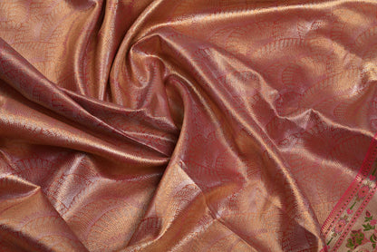 Golden Kanjivaram Silk Saree with Fancy Contrast Border and Red Contrast Aari Work Blouse