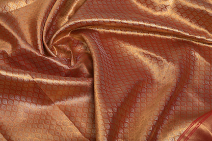 Golden Red Kanjivaram Silk Saree with Fancy Design and Contrast Border
