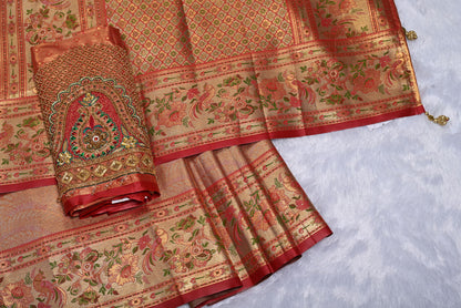 Golden Kanjivaram Silk Saree with Fancy Design and Minakari Border
