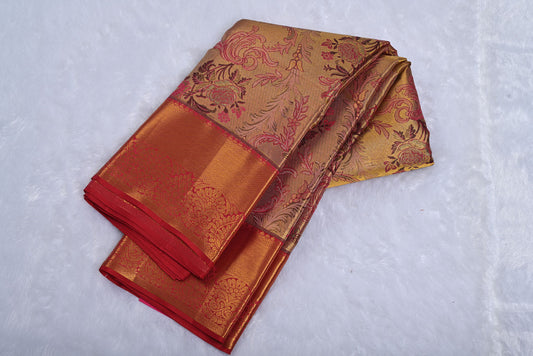 Red and Gold Pure South Silk Saree with Minakari Doli Contrast Border
