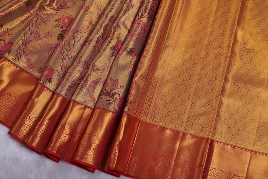 Red and Gold Pure South Silk Saree with Minakari Doli Contrast Border