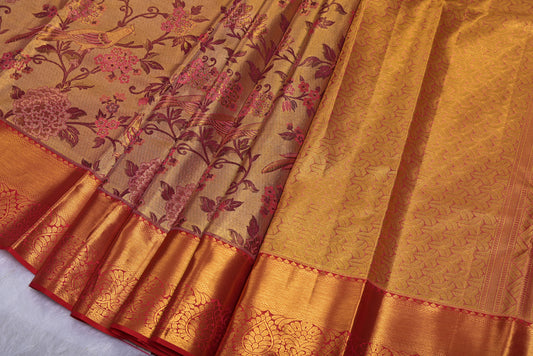 Golden Pure South Silk Saree with Minakari Design and Contrast Border
