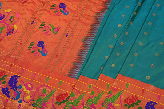 Pink Pure Handloom Saree with Peacock Lotus Border and Contrast Blouse