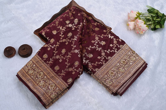 Banarasi dark wine banarasi saree for weddings and festive occasions