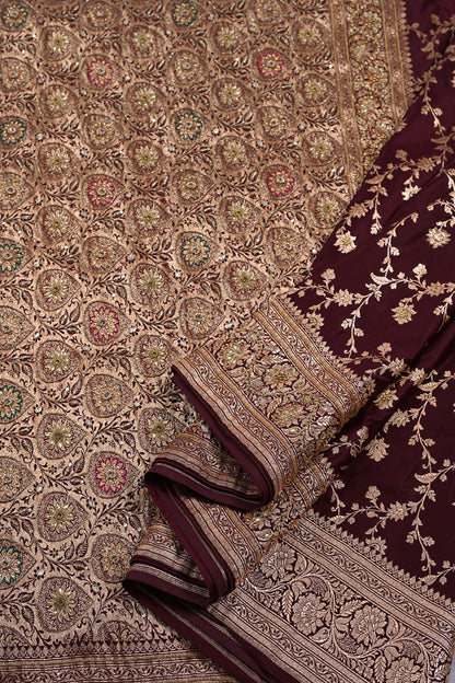 Banarasi dark wine banarasi saree for weddings and festive occasions