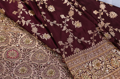 Banarasi dark wine banarasi saree for weddings and festive occasions