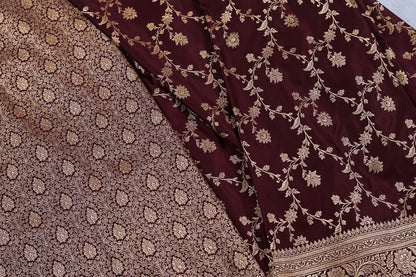 Banarasi dark wine banarasi saree for weddings and festive occasions