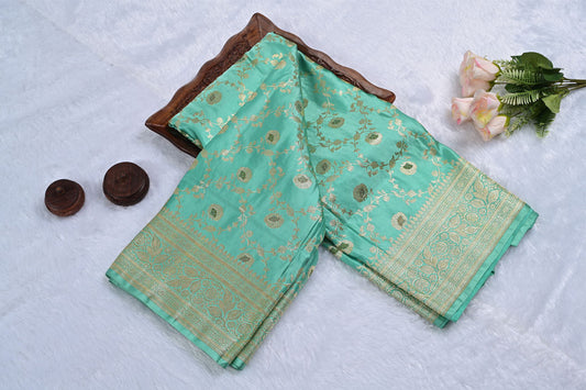 Sea Green Pure Banarasi Silk Saree with Jal Work and Self Border