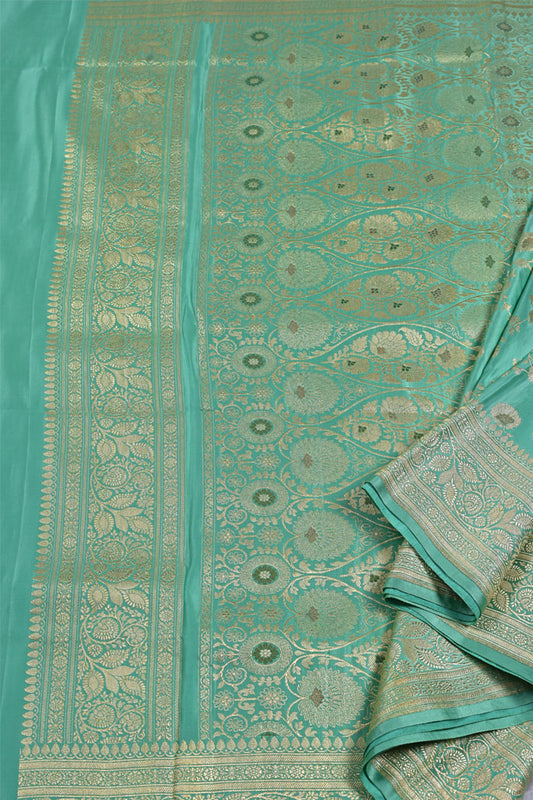 Sea Green Pure Banarasi Silk Saree with Jal Work and Self Border