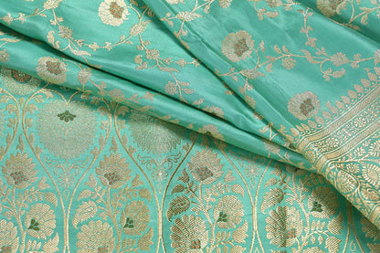 Sea Green Pure Banarasi Silk Saree with Jal Work and Self Border