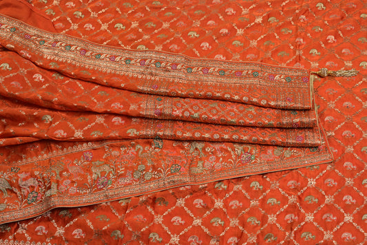 Banarasi gold orange banarasi saree for weddings and festive occasions