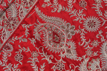Silk rani colour crape silk saree for weddings and festive occasions