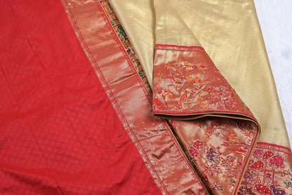 Silk rani colour tissue silk saree for weddings and festive occasions
