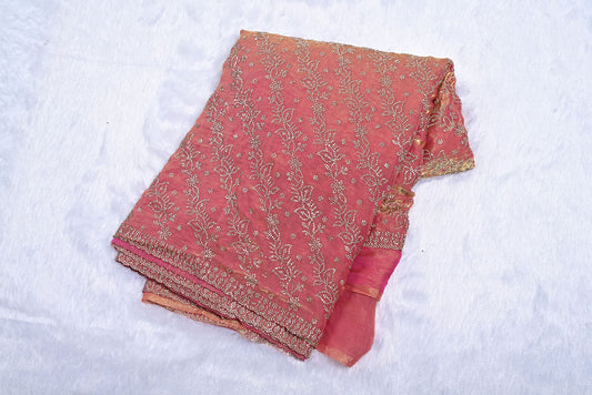 Silk shaded colour mix of pink and purple organza saree for weddings and festive occasions