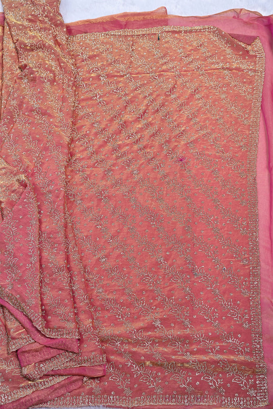 Silk shaded colour mix of pink and purple organza saree for weddings and festive occasions