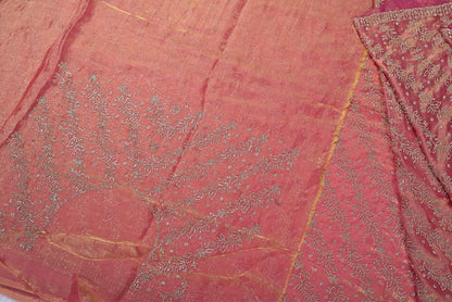Silk shaded colour mix of pink and purple organza saree for weddings and festive occasions