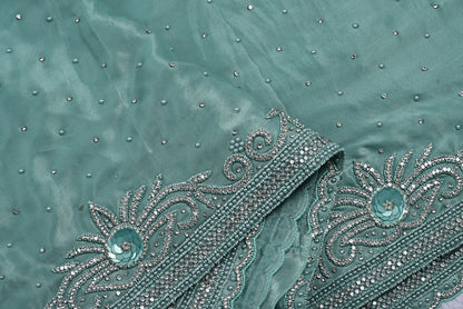Silk pista green satin silk saree for weddings and festive occasions