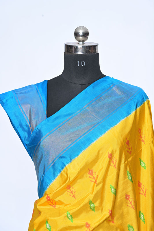  mustered Yellow patola saree for weddings and festive occasions